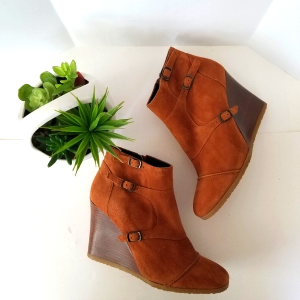 J Crew genuine leather brown-orange suede Leather wedge boots
